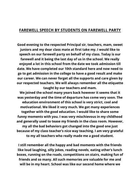 Farewell Speech For Class 10