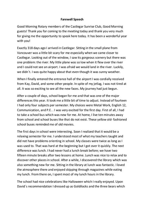 Farewell Speech Sample