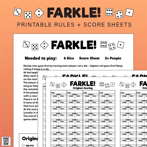Farkle Cheat Sheet Printable