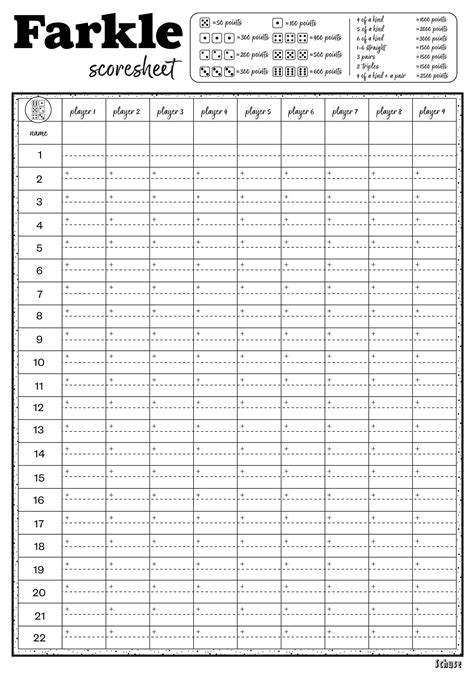 Farkle Score Sheet
