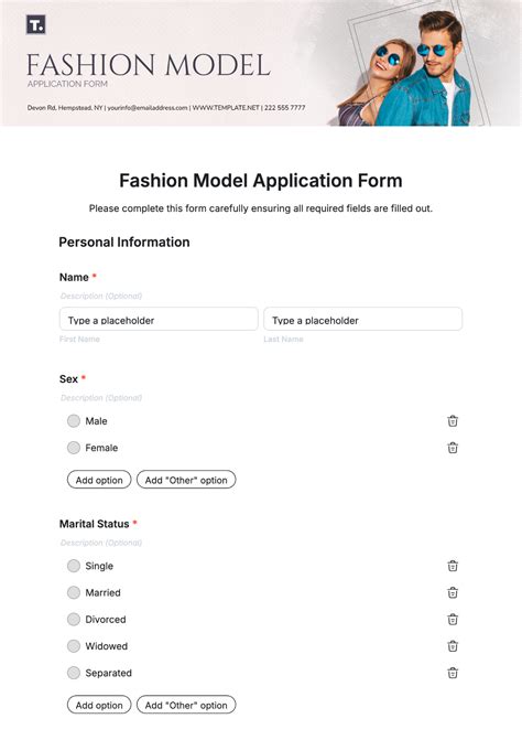 Fashion Model Application Form Template