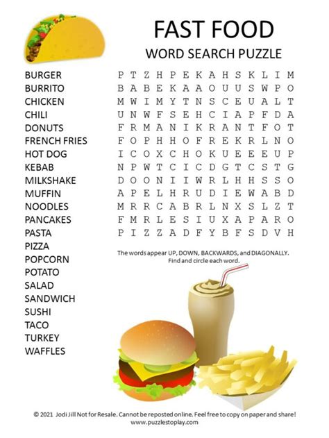 Fast Food Word Search Puzzles To Print Easy Food Word Search - Easy Food Word Search