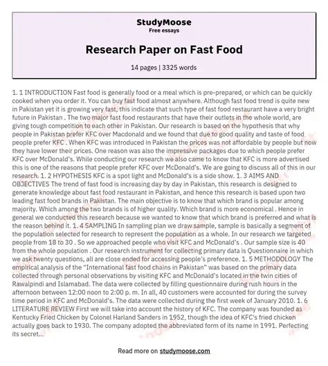 Read Fast Food Research Paper 