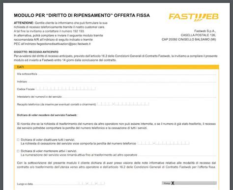Fastweb Modulo Disdetta