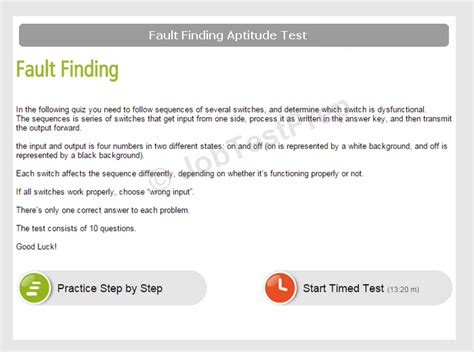 fault diagnosis aptitude test examples