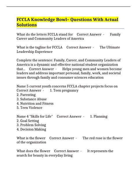 Fccla Knowledge Bowl 2014 Study Guide