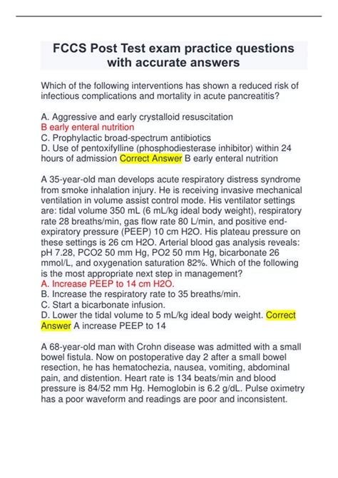 Fccs Post Test Questions