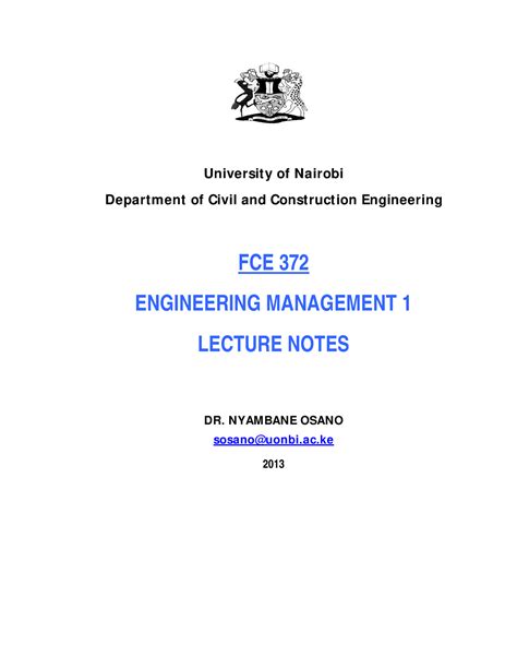 Fce 372 Engineering Management 1 Lecture Notes
