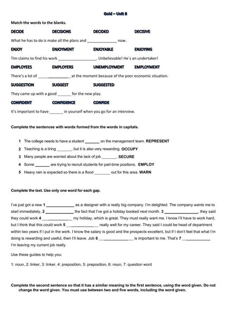 fce gold teacher unit 8 test
