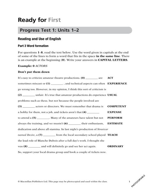 Fce Progress Test Units