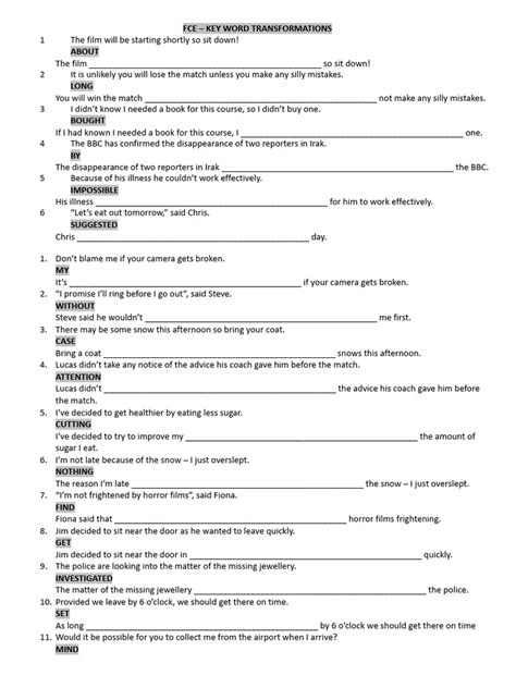 fce transformations practice key