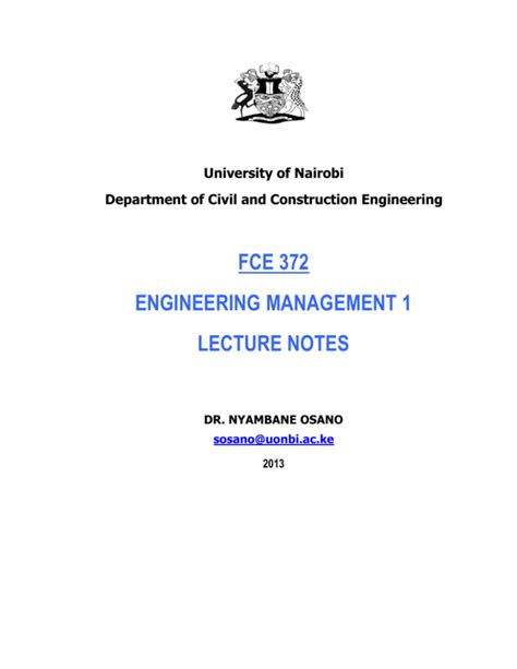 Read Online Fce 372 Engineering Management 1 Lecture Notes 