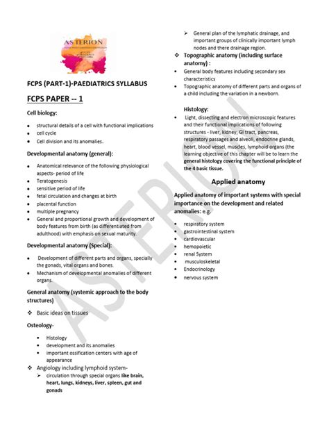 fcps syllabus general paediatrics