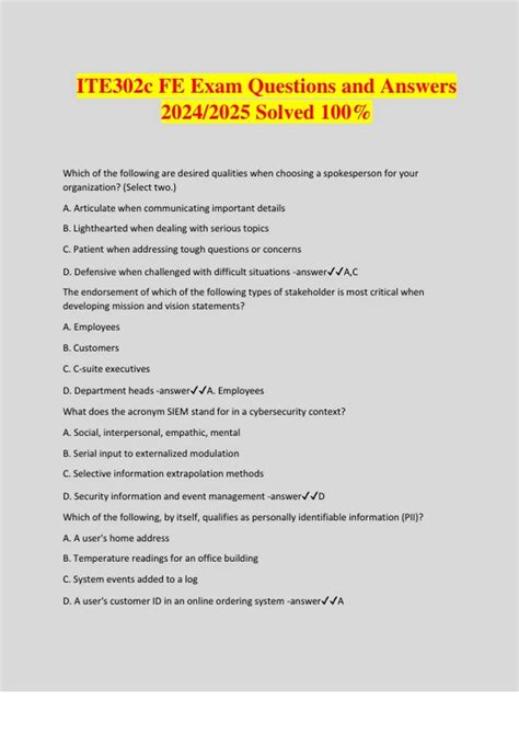 fe exam questions and answers