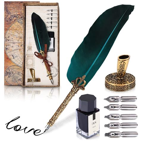 Feather Pen Set Feather Quill Wood Pen Metal Writing With Feather Pen - Writing With Feather Pen