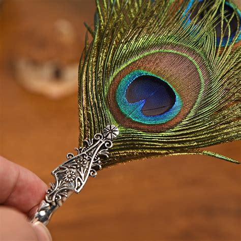 Featty Antique Peacock Feather Metal Nibbed Pen Writing Feather Writing Quill - Feather Writing Quill