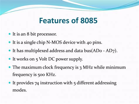 Features Of 8085 Microprocessor