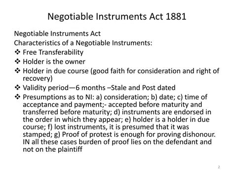 Features Of Negotiable Instruments