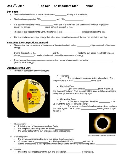 Features Of The Sun Lessons Worksheets And Activities Parts Of The Sun Worksheet - Parts Of The Sun Worksheet