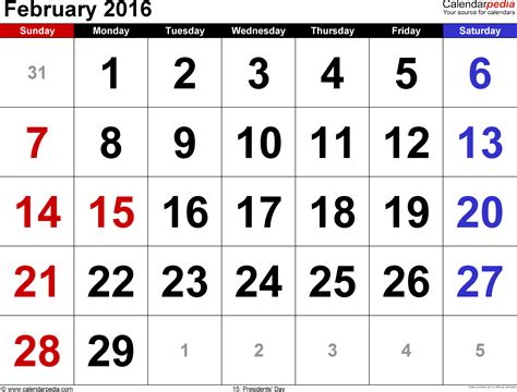 February 2016 Calendar
