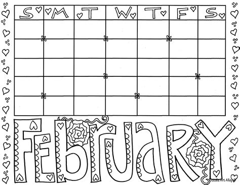 February Calendar And Coloring Page The Purposeful Nest February Calendar For Kids - February Calendar For Kids