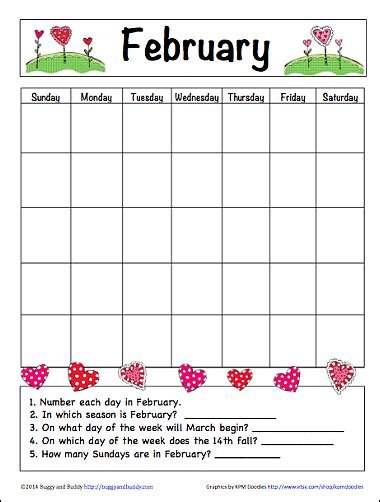 February Learning Calendar For Kids Free Printable Buggy February Calendar For Kids - February Calendar For Kids