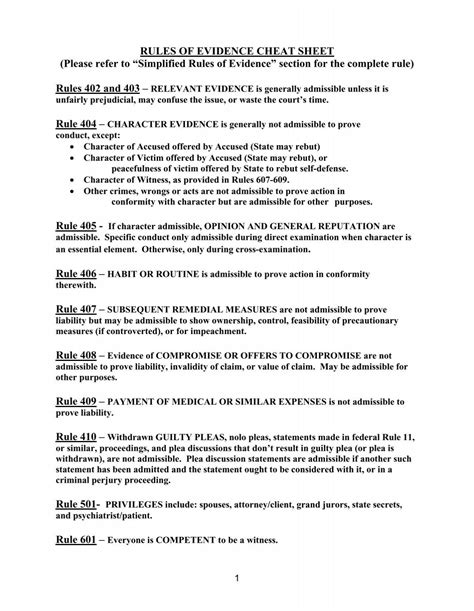 Federal Rules Of Evidence Cheat Sheet