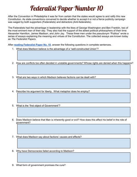Read Federalist 10 Document Based Questions 