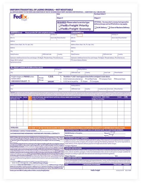 Fedex Freight Bill Of Lading