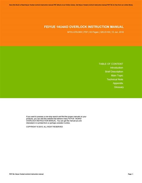 Read Feiyue 14U4Ad Overlock Instruction Manual 