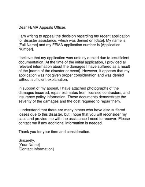 Fema Appeal Letter Sample
