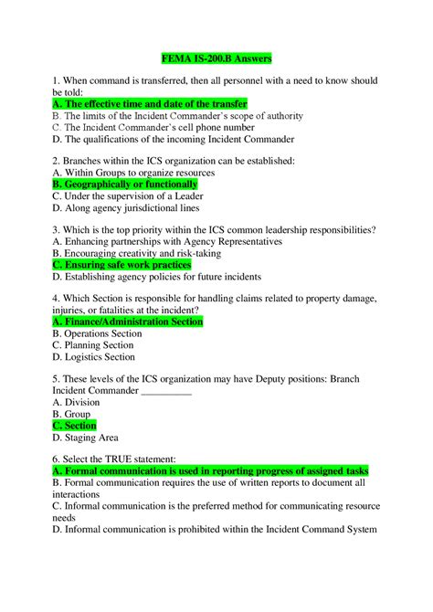Full Download Fema Test Answers Ics 200B File Type Pdf 