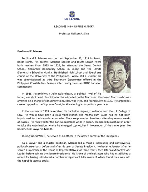 ferdinand marcos biography timeline examples
