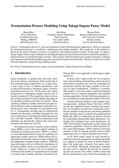 Fermentation Process Modeling Using Takagi Sugeno Fuzzy Model