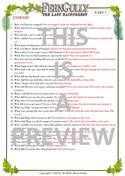 fern gully answer key