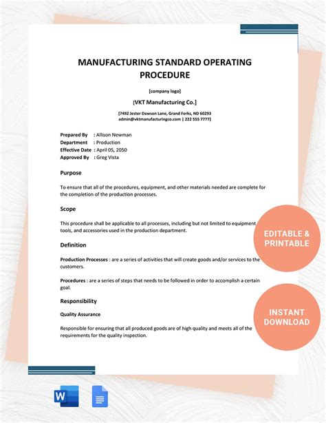 fertiliser manufacturing standard operating procedure template