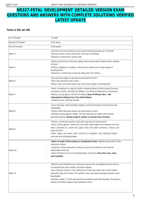 Fetal Development Study Guide Answers
