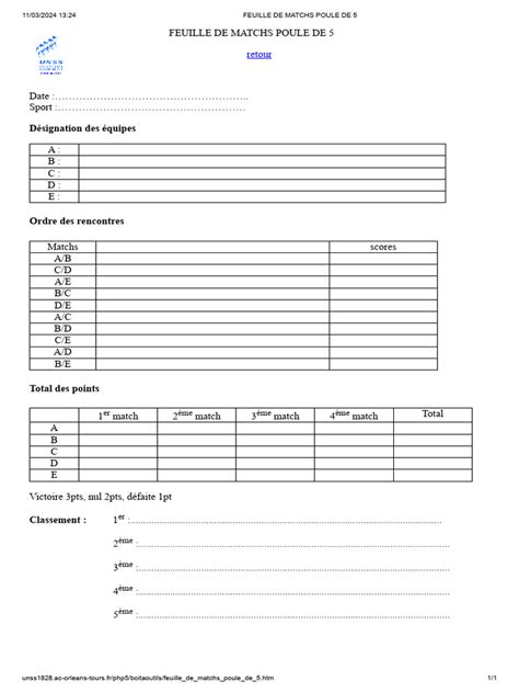 Feuille De Matchs