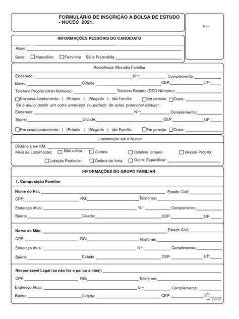 Ficha De Inscrição