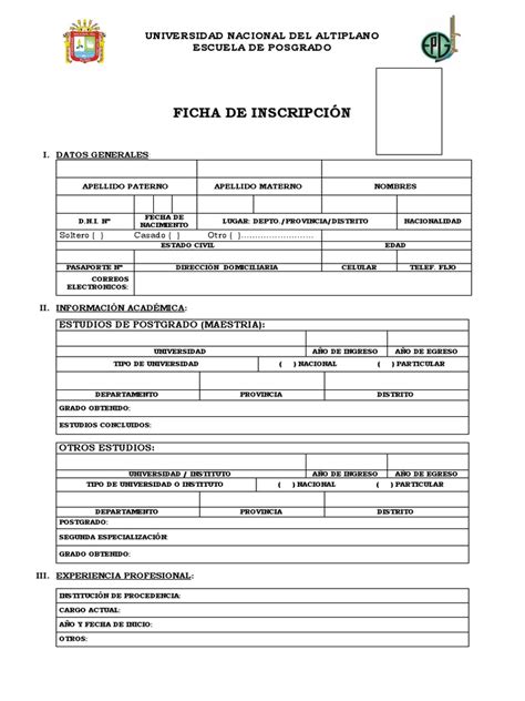 Ficha De Inscripcion