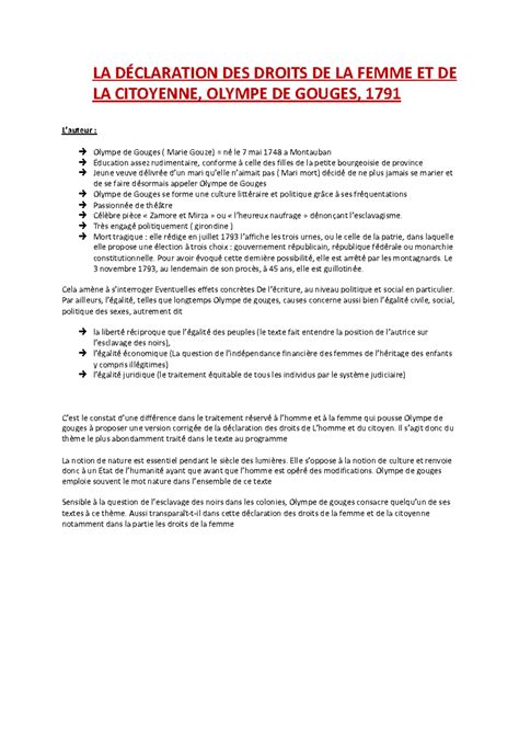 Fiche Dissertation Olympe De Gouges Bac