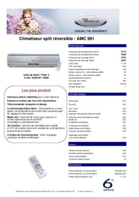 Fiche Technique Climatiseurs Split System Mod Les Muraux
