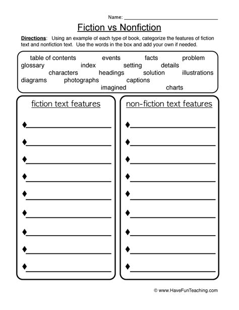 Fiction And Nonfiction Features Worksheet Have Fun Teaching Nonfiction Features Worksheet - Nonfiction Features Worksheet
