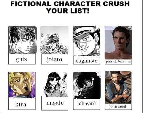 fictional character crush list