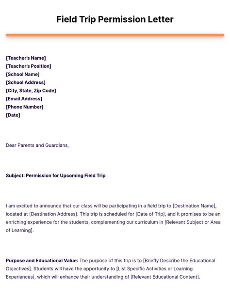 field trip information letter