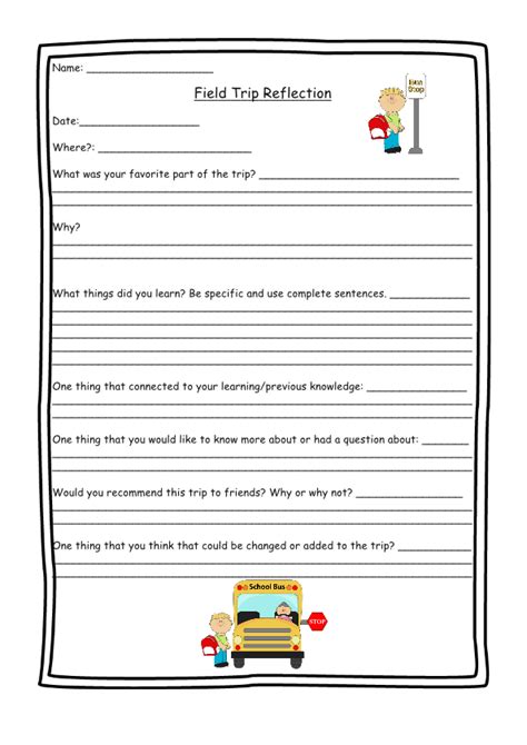 field trip reflection form Teaching forms Pinterest Trips