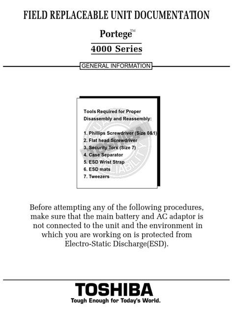 Read Online Field Replaceable Unit Documentation Toshiba Satellite L300 