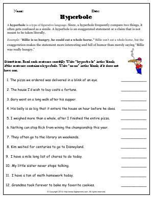 Fifth Grade Grade 5 Hyperbole Questions For Tests Hyperbole Worksheet Fifth Grade - Hyperbole Worksheet Fifth Grade