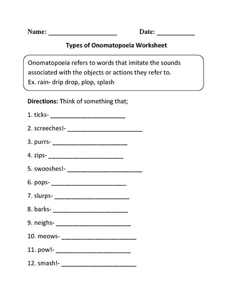 Fifth Grade Grade 5 Onomatopoeia Questions For Tests Onomatopoeia Fifth Grade Worksheet - Onomatopoeia Fifth Grade Worksheet