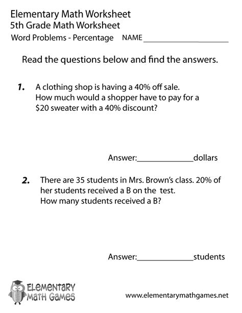 Fifth Grade Percentage Word Problems Worksheet 5th Grade Percentages - 5th Grade Percentages